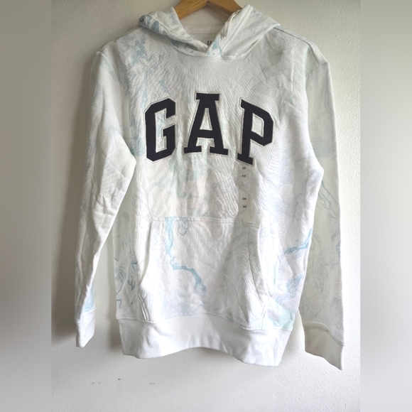 NWT! GAP, Logo Sweatshirt With Hood, White/Blue Swirl, Size XS - Picture 5 of 10